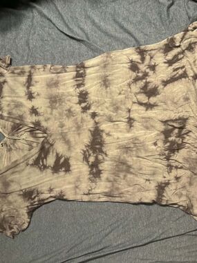 Tie-Dye Short Sleeve Women's Top - Brown/Cream